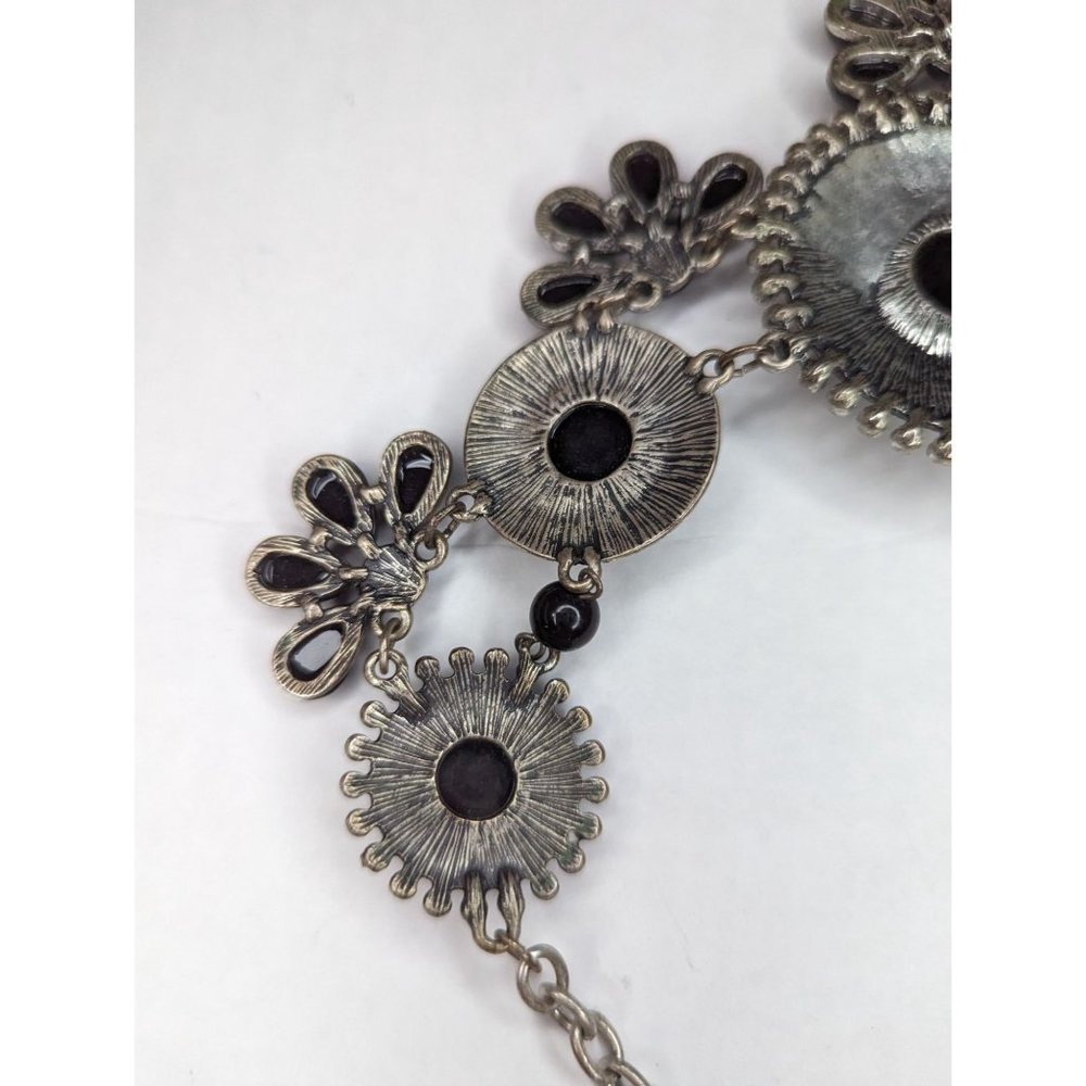 Statement costume jewelry silver tone western style sun burts black beads 21 inc - Picture 10 of 11